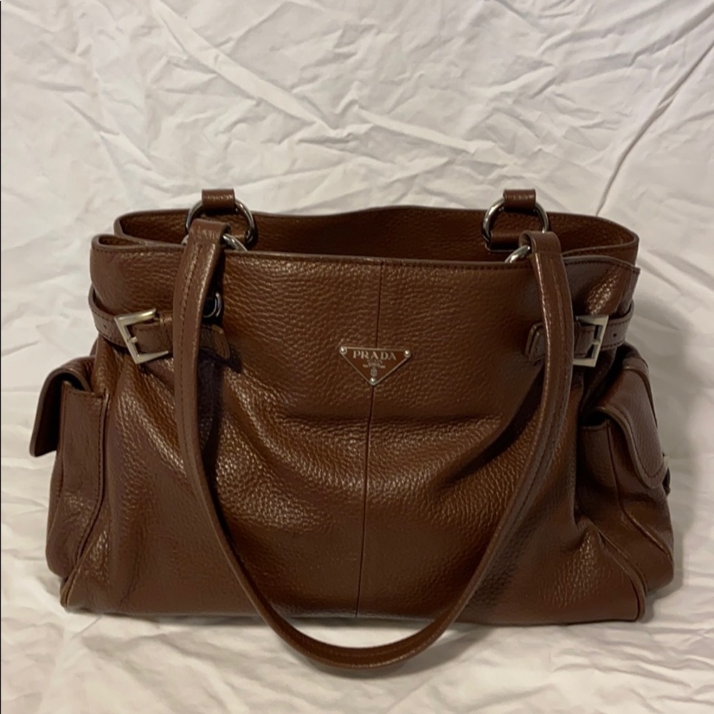 Authentic Prada brown leather tote purse